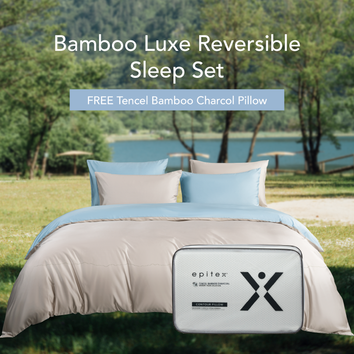 (BAMBOO SPECIAL) Online Exclusive Bamboo Blend 1200TC Reversible Bedsheet + GWP Tencel Bamboo Charcoal Memory Foam Pillow