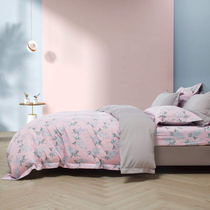 Silk Printed Pink Bloom Fitted Sheet Set
